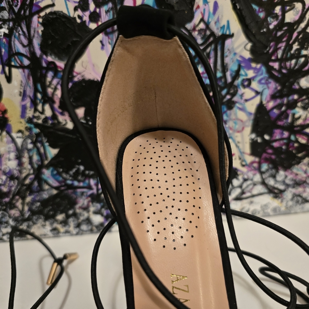 AZALEA WANG Black With Cleae Vinyl Toe Strap High Heels Ankle Wrap Strap 7.5 - Picture 7 of 17